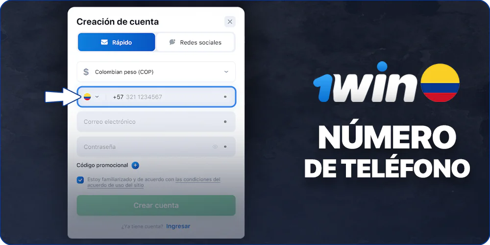 Registrarse en 1Win por número de teléfono