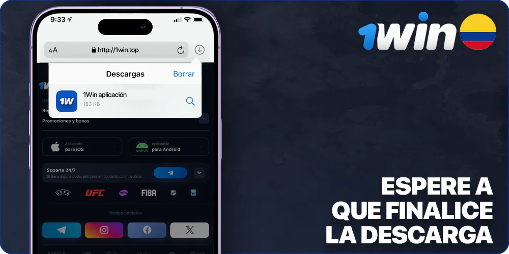 Espere a que la app 1Win para iOS termine de descargarse.